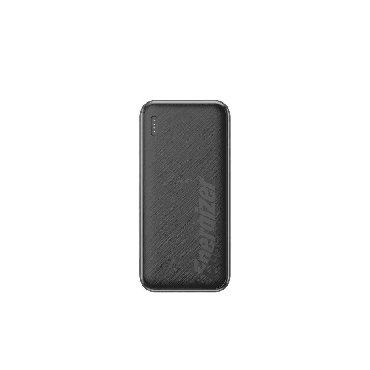 Un power bank rettangolare nero con una superficie strutturata e il logo Energizer.