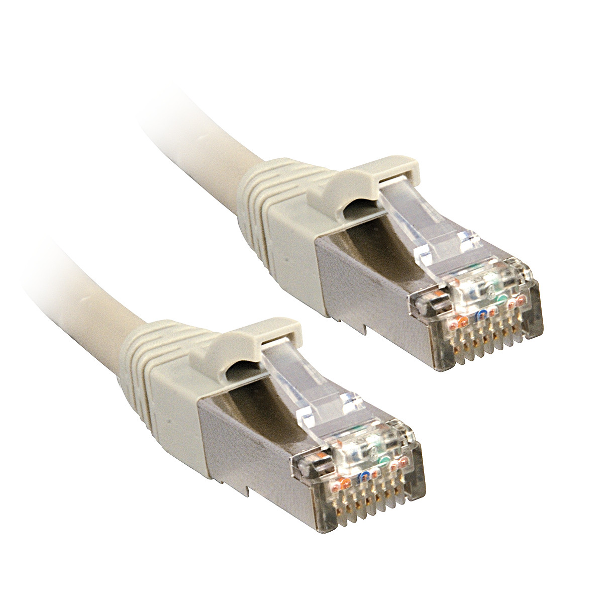 Zwei graue Netzwerkkabel mit Steckern.