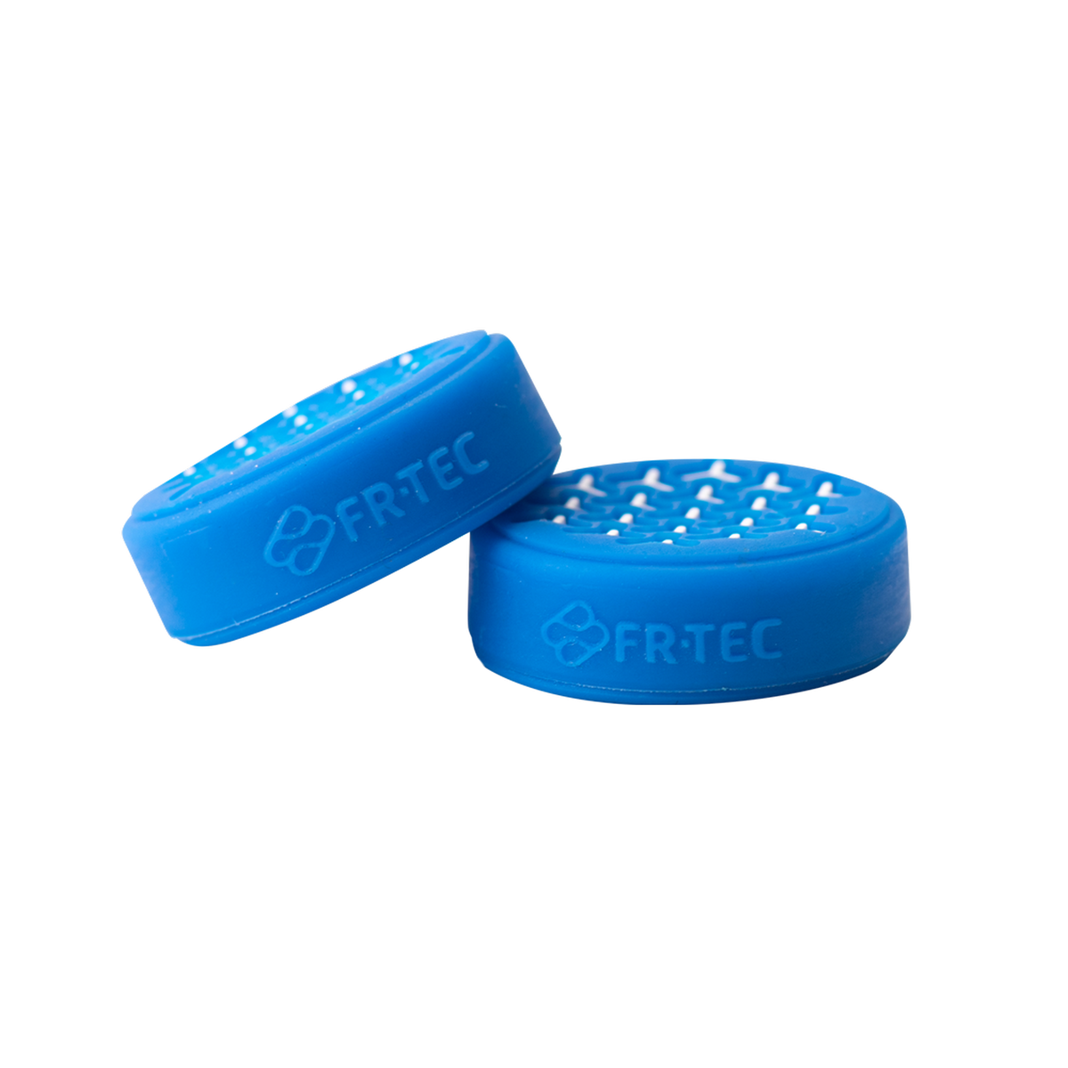 Due copri joystick blu con la scritta 'FR-TEC'. Sfondo nero.