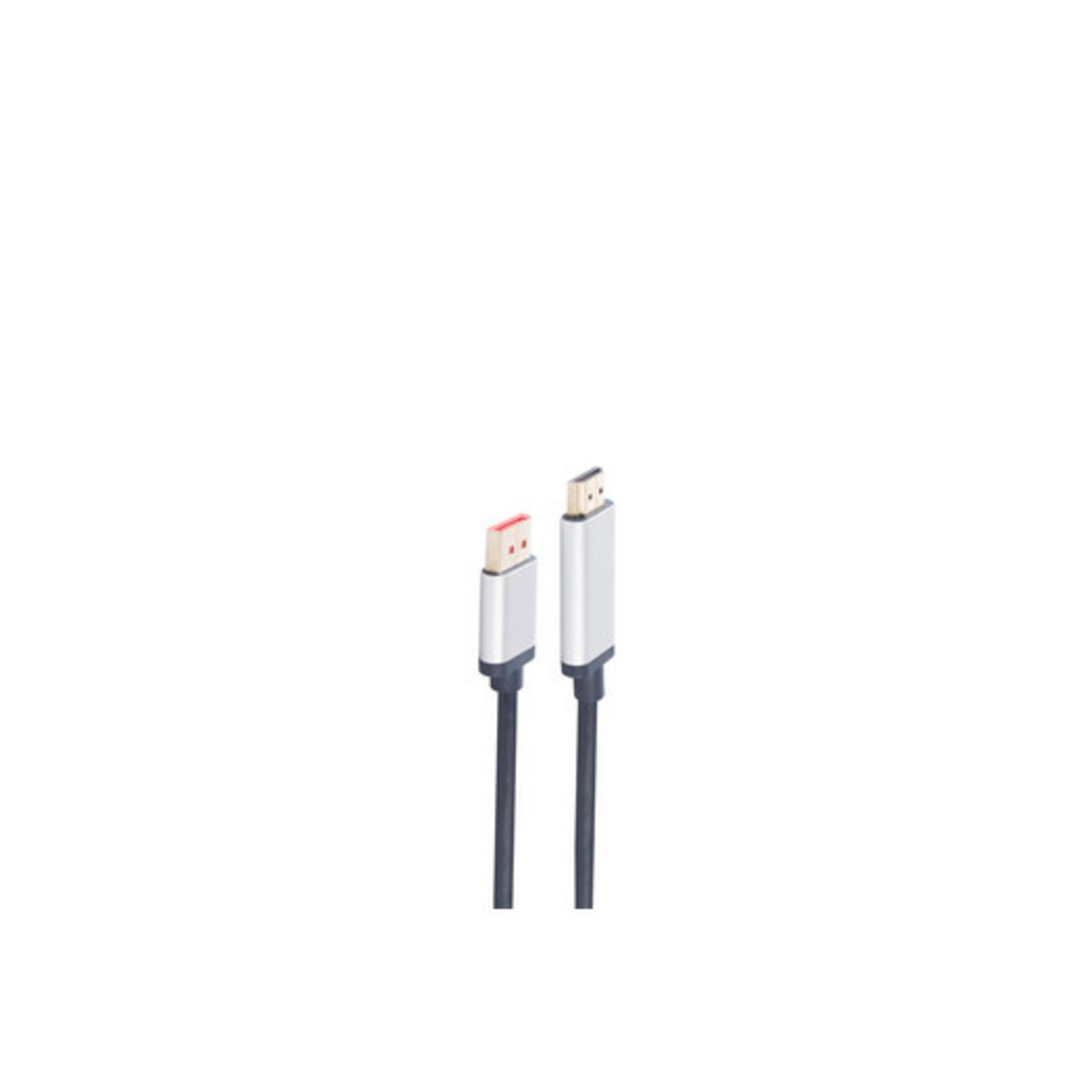 Zwei schwarze und silberne Stecker eines Kabels, einer mit roter Spitze.