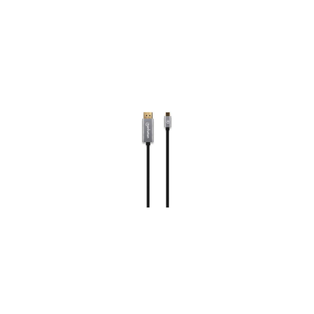 Schwarzes HDMI-Kabel mit silbernen Steckern auf weißer Oberfläche.