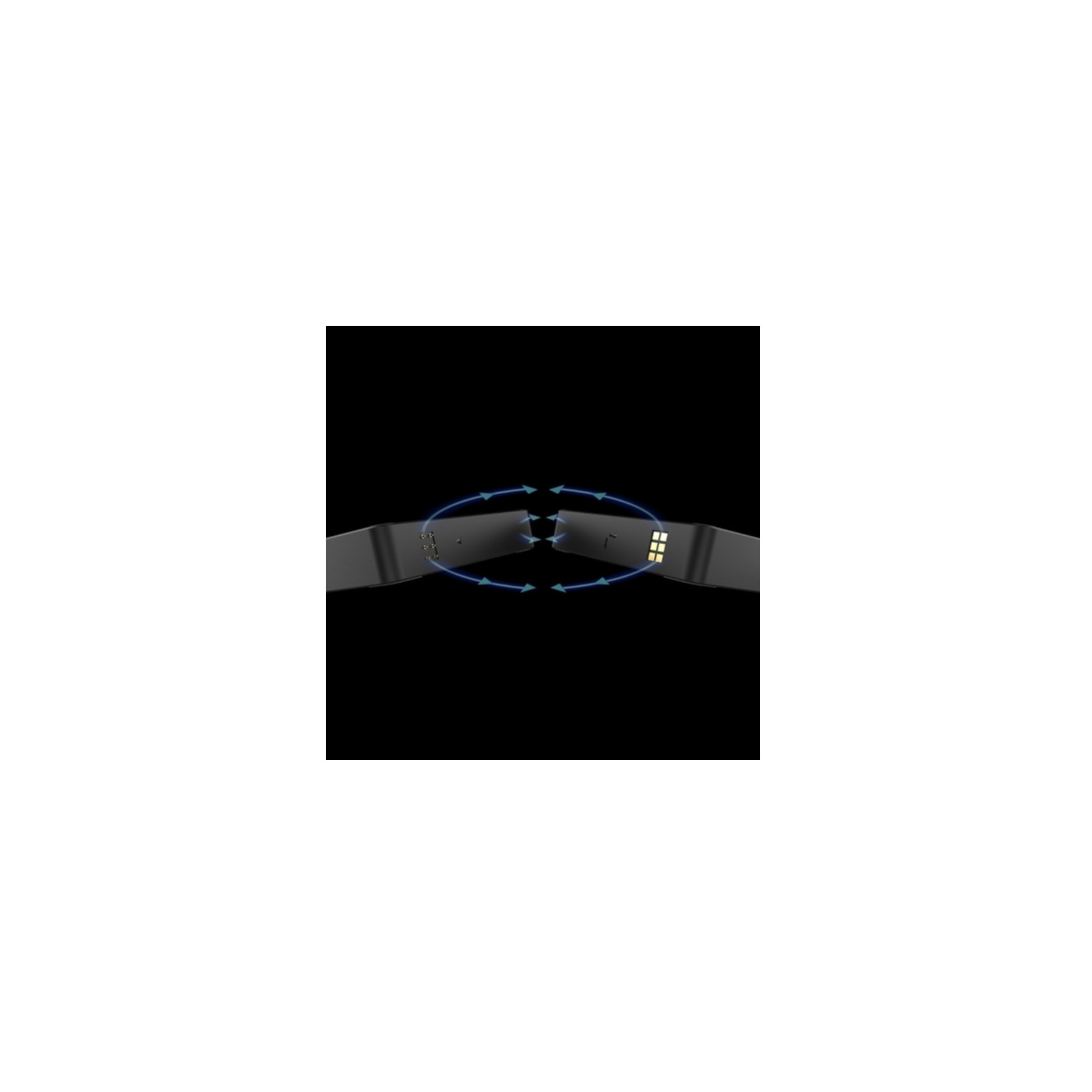 Deux bandes noires sont connectées, avec des flèches bleues indiquant la connexion. Fond blanc.