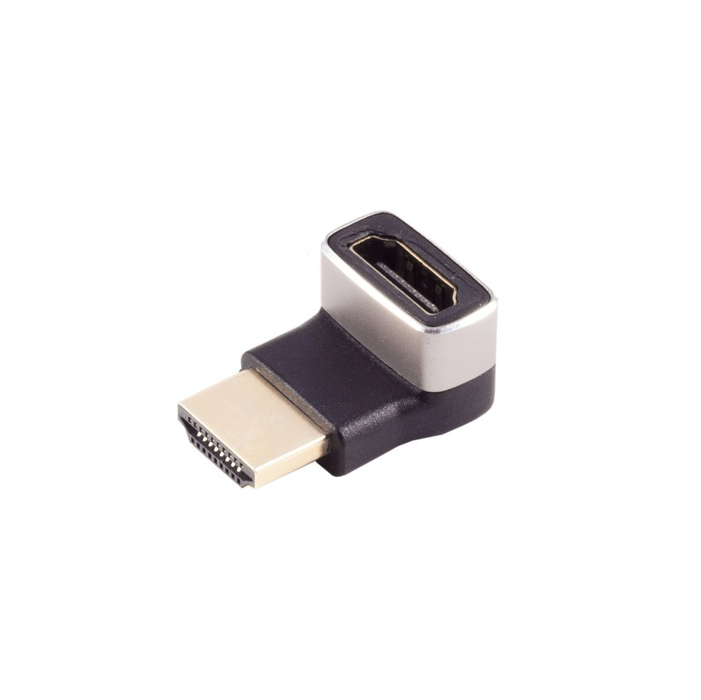 HDMI-Adapter. Schwarzer und silberner abgewinkelter Stecker.