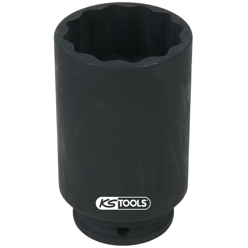 Una chiave a bussola in metallo nero con una cavità profonda, con il logo 'KS TOOLS'.