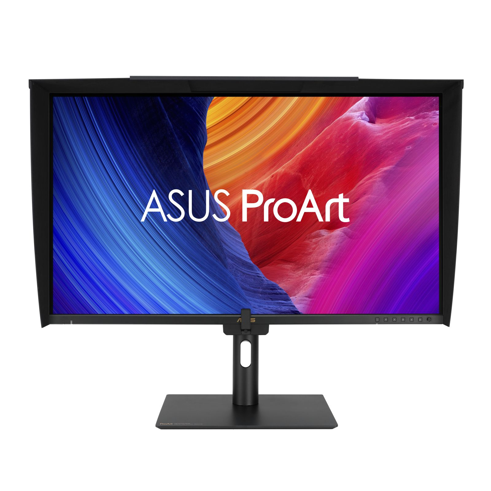 Monitor ASUS ProArt z osłoną, wyświetlający kolorowy ekran.