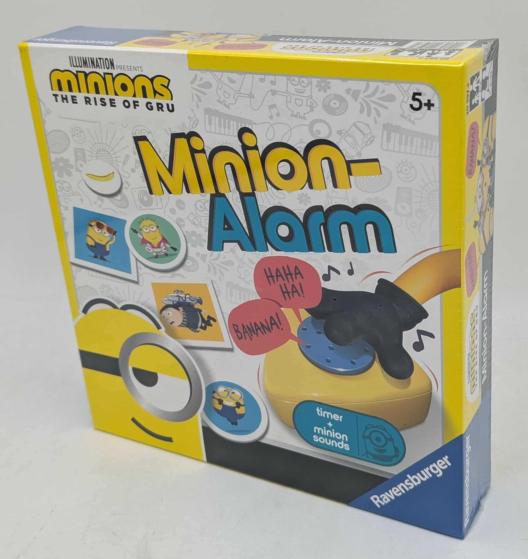 Pudełko gry planszowej Minionki z postaciami Minionków i elementami gry.