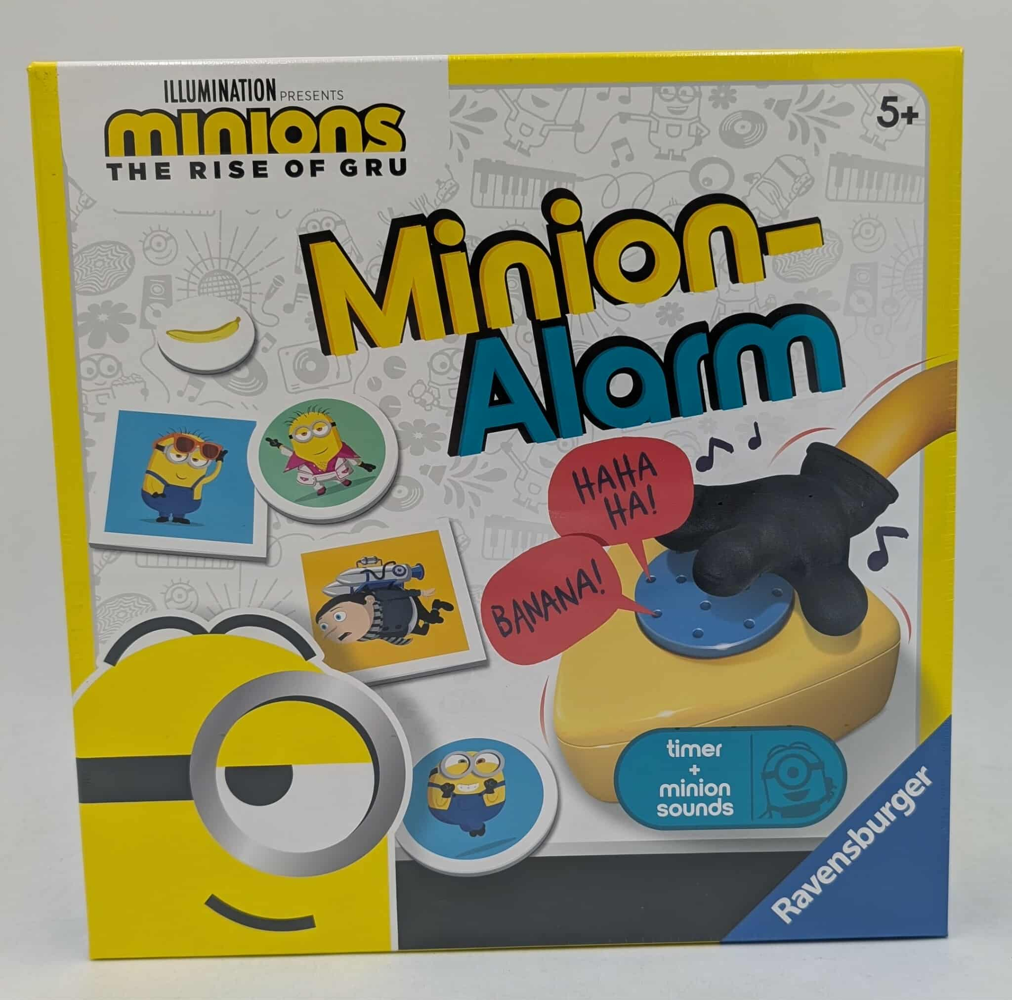 Pudełko gry planszowej Minionki z postaciami Minionków i elementami gry.