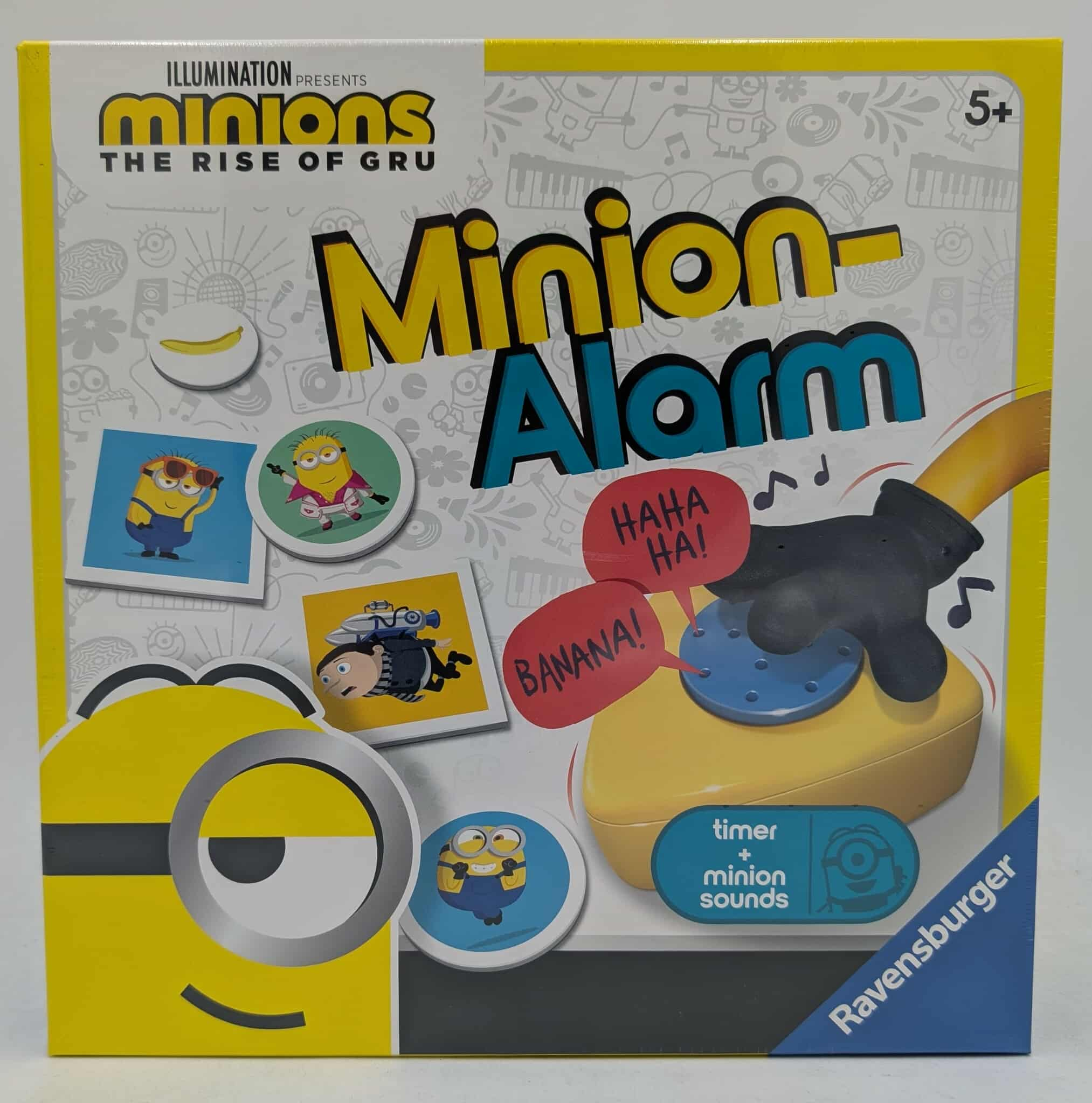 Pudełko gry planszowej Minionki z postaciami Minionków i elementami gry.