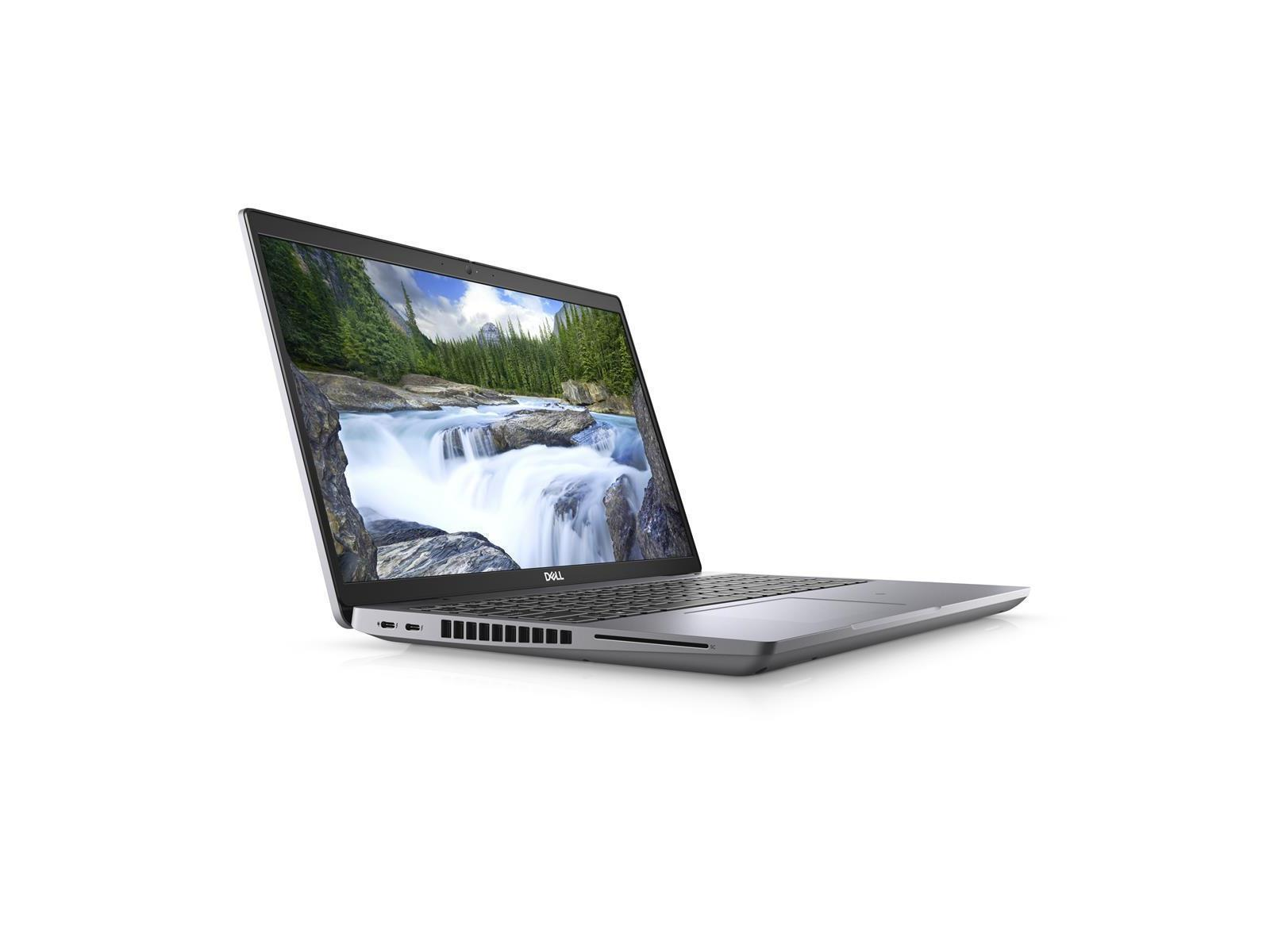 Ein Laptop mit einer Wasserfallszene auf dem Bildschirm, seitlich abgewinkelt, mit weißem Hintergrund.