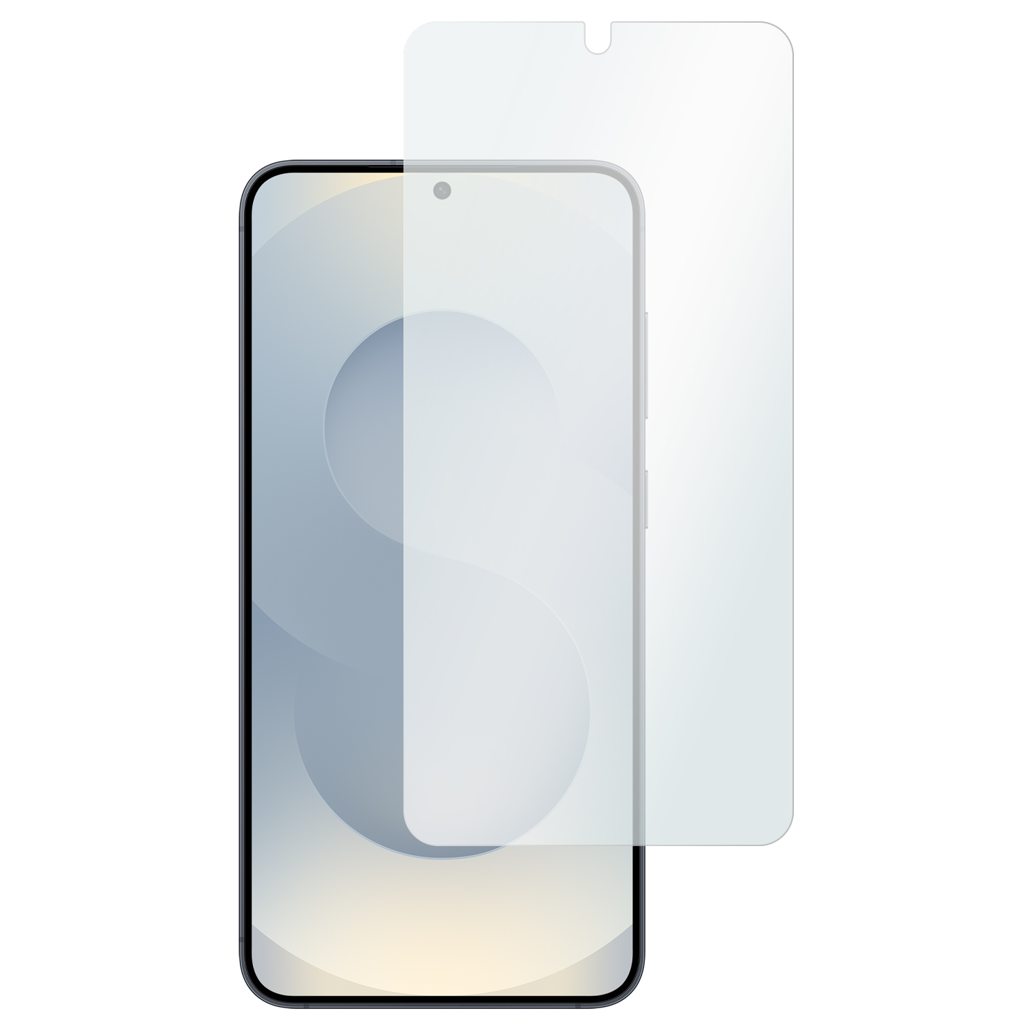 Ein Smartphone mit Displayschutz. Das Telefon ist schwarz, der Schutz klar und leicht dezentriert.