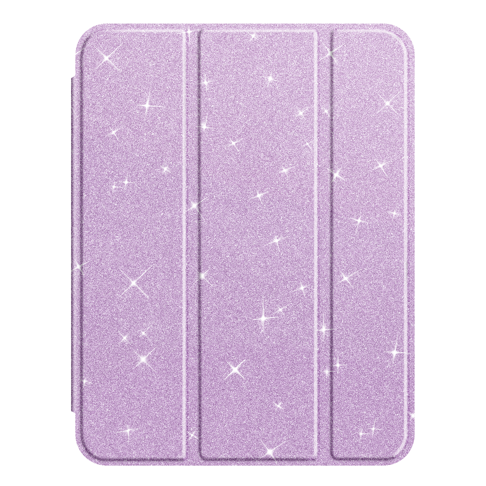 Lila glitzernde iPad-Hülle geschlossen. Die Vorderseite hat Linien und Glitzer.