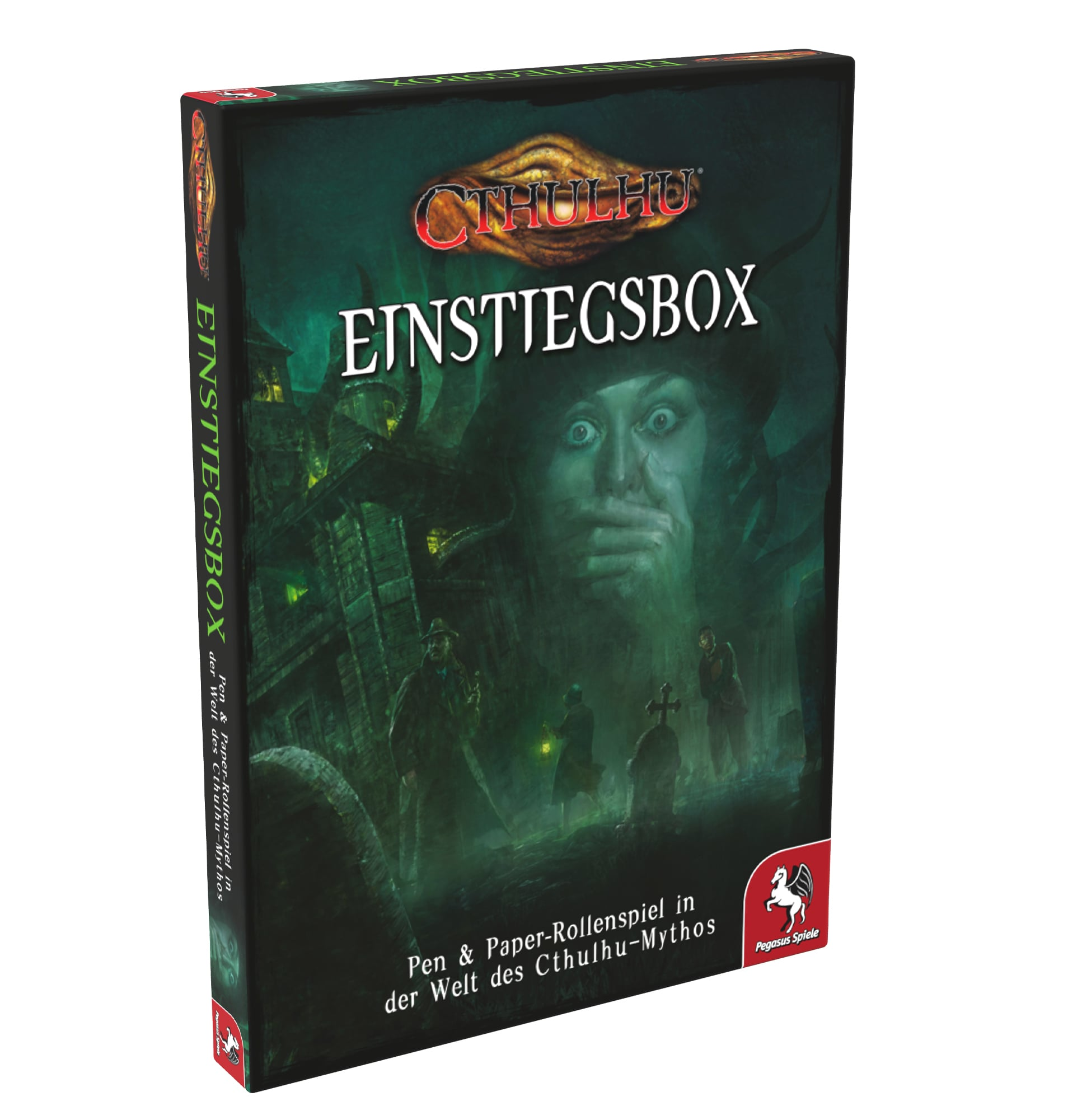 Brettspielbox mit Cthulhu-Themenkunst. Titel: 'EINSTIEGSBOX'.