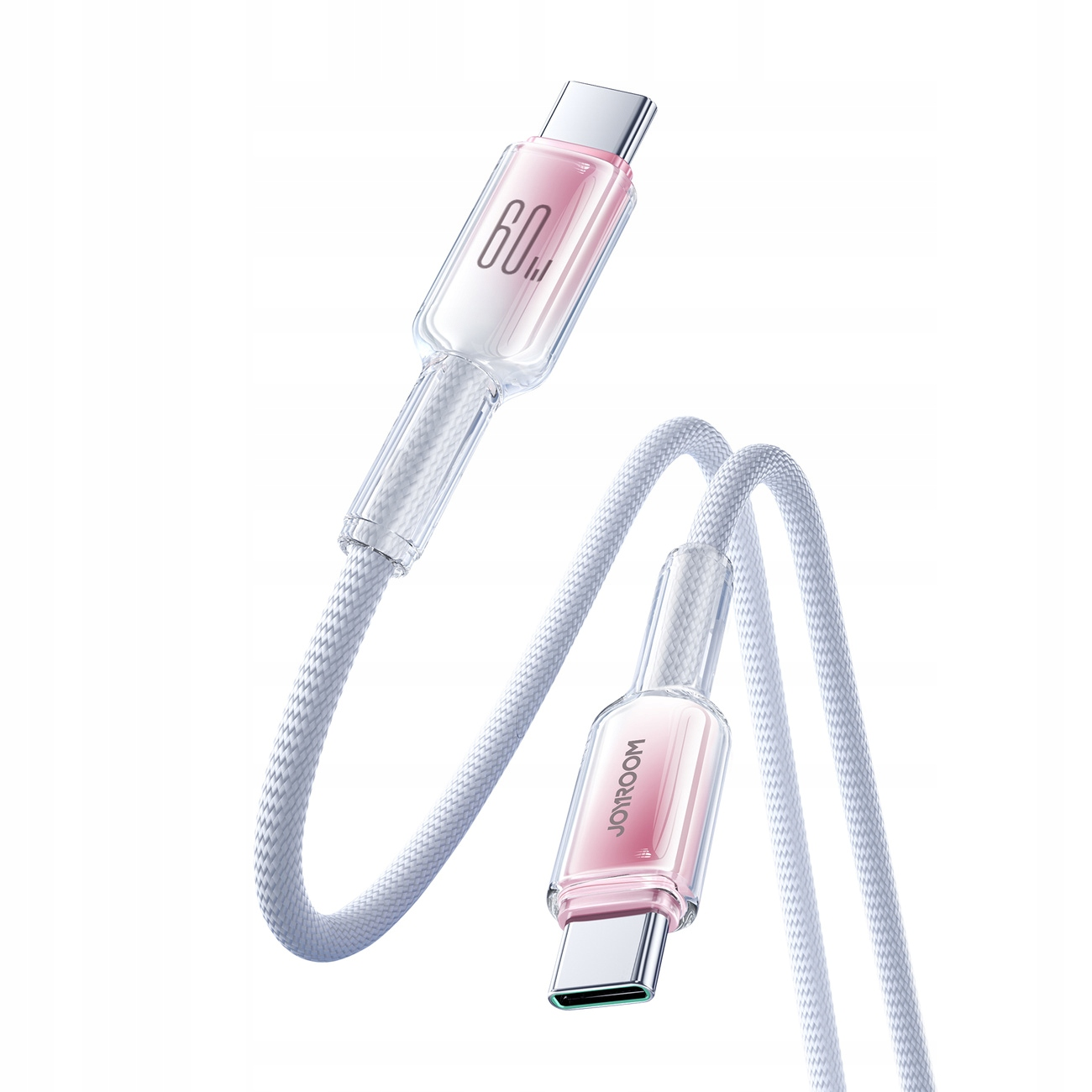 Ein weißes und rosa USB-C-Ladekabel.