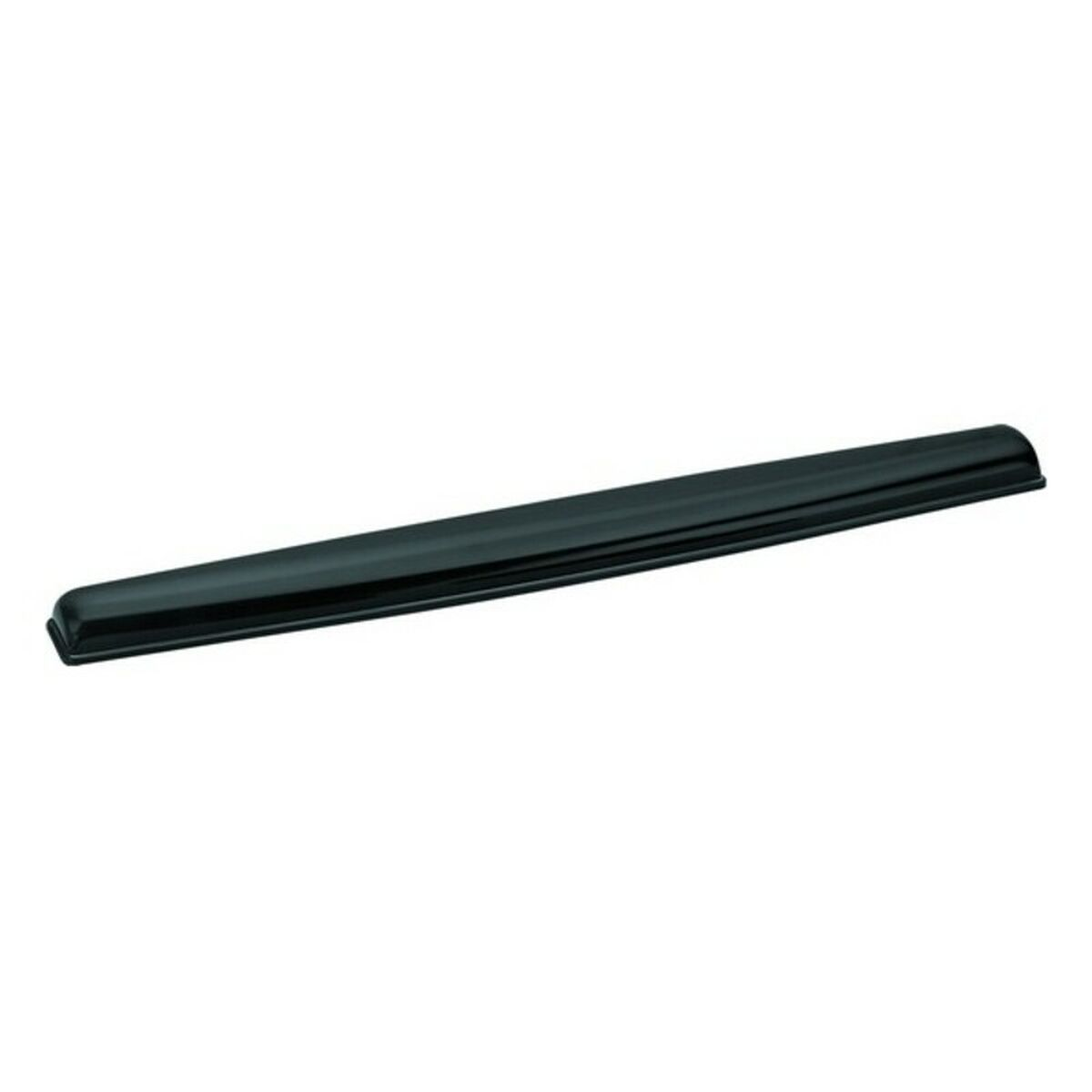 Reposabrazos de plástico negro. Una pieza larga y curva de plástico negro.