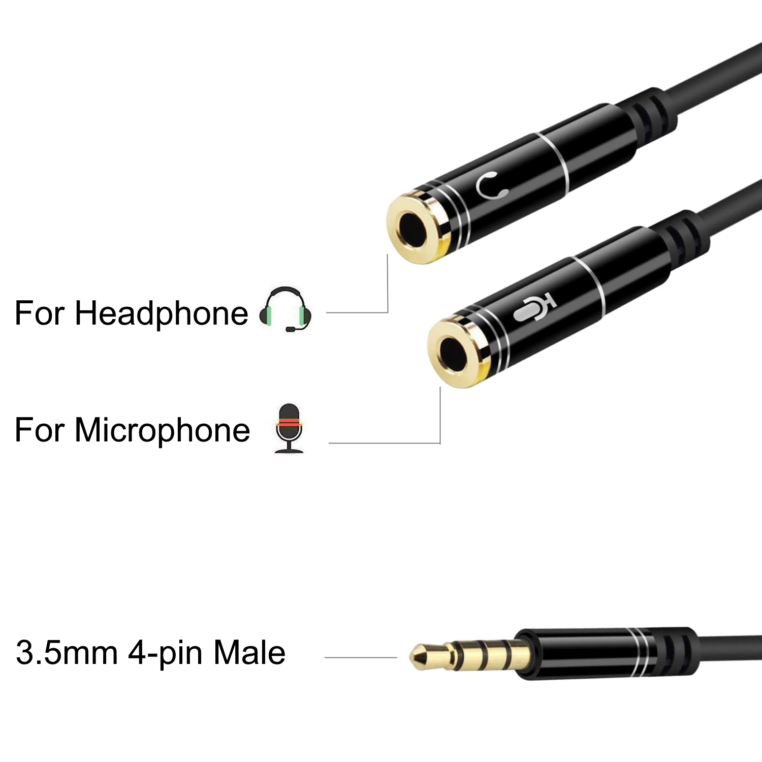 Cables adaptadores de audio: conectores de auriculares y micrófono, conector de 3,5 mm.