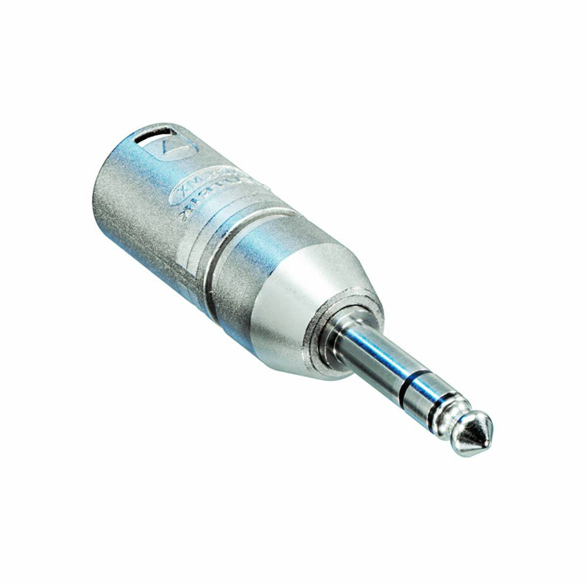 Un adattatore audio argentato con un jack da 3,5 mm.