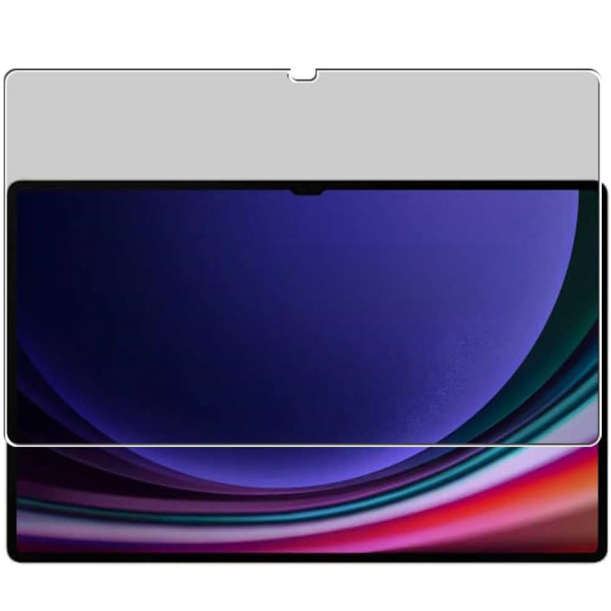 Un protector de pantalla en una tableta, con un fondo azul y colorido.