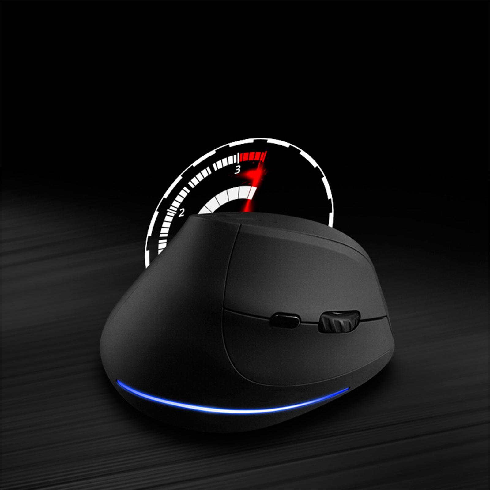 Schwarze ergonomische Maus mit Geschwindigkeitsanzeige dahinter, die eine rote Linie auf der 3 zeigt.
