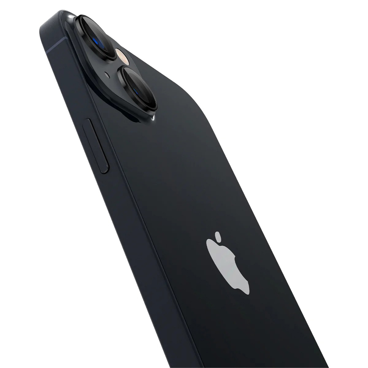 A black iPhone from the back with three cameras. The Apple logo is visible.