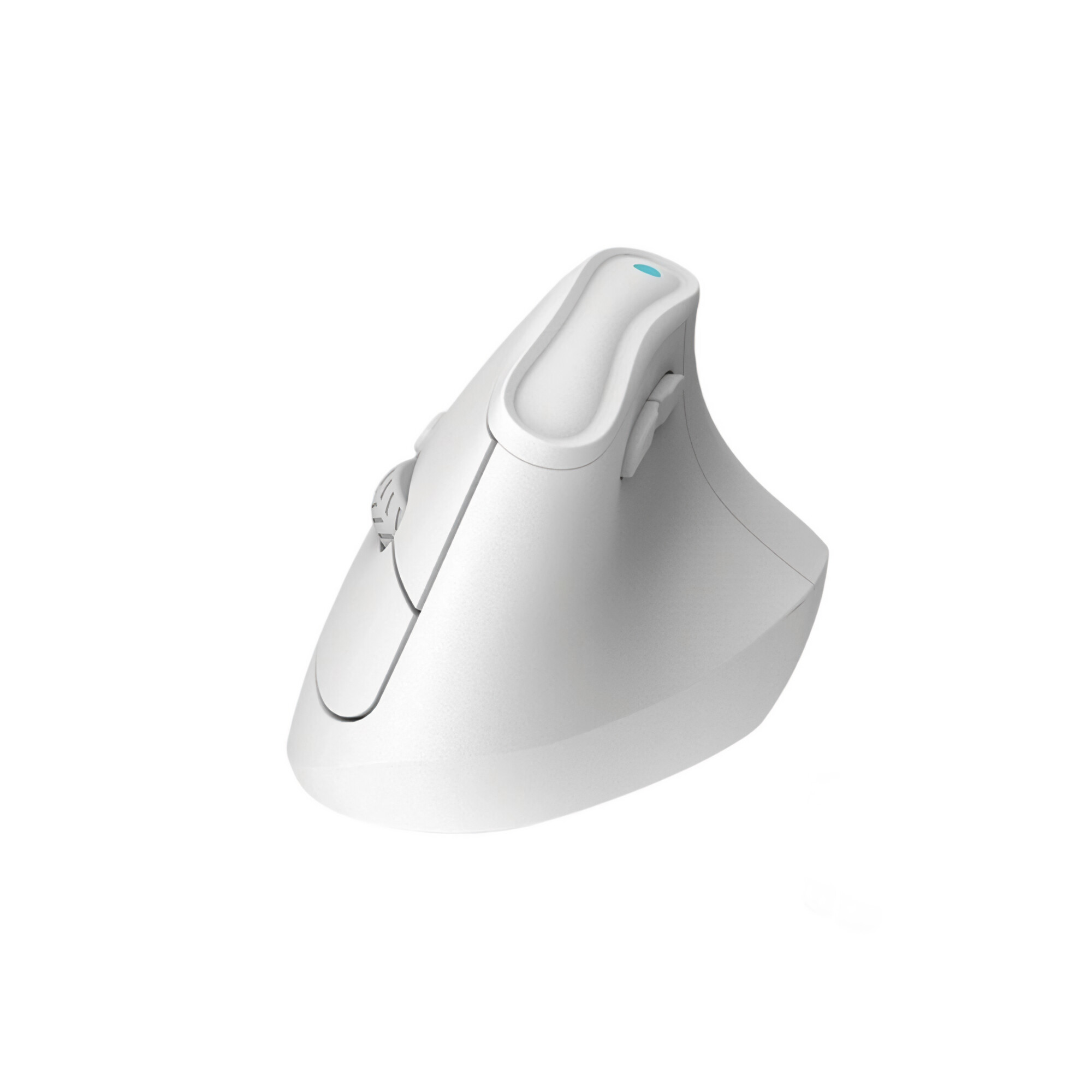 Weiße ergonomische Maus auf weißem Hintergrund.