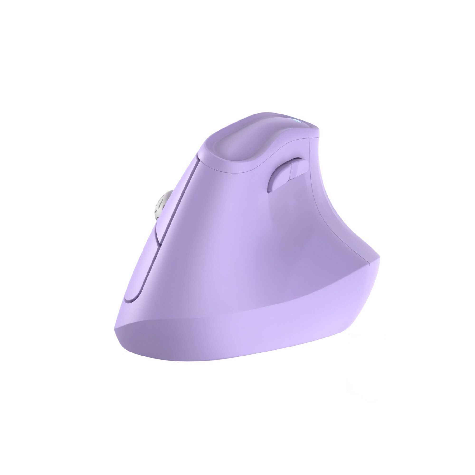 Lila ergonomische Maus auf weißem Hintergrund.