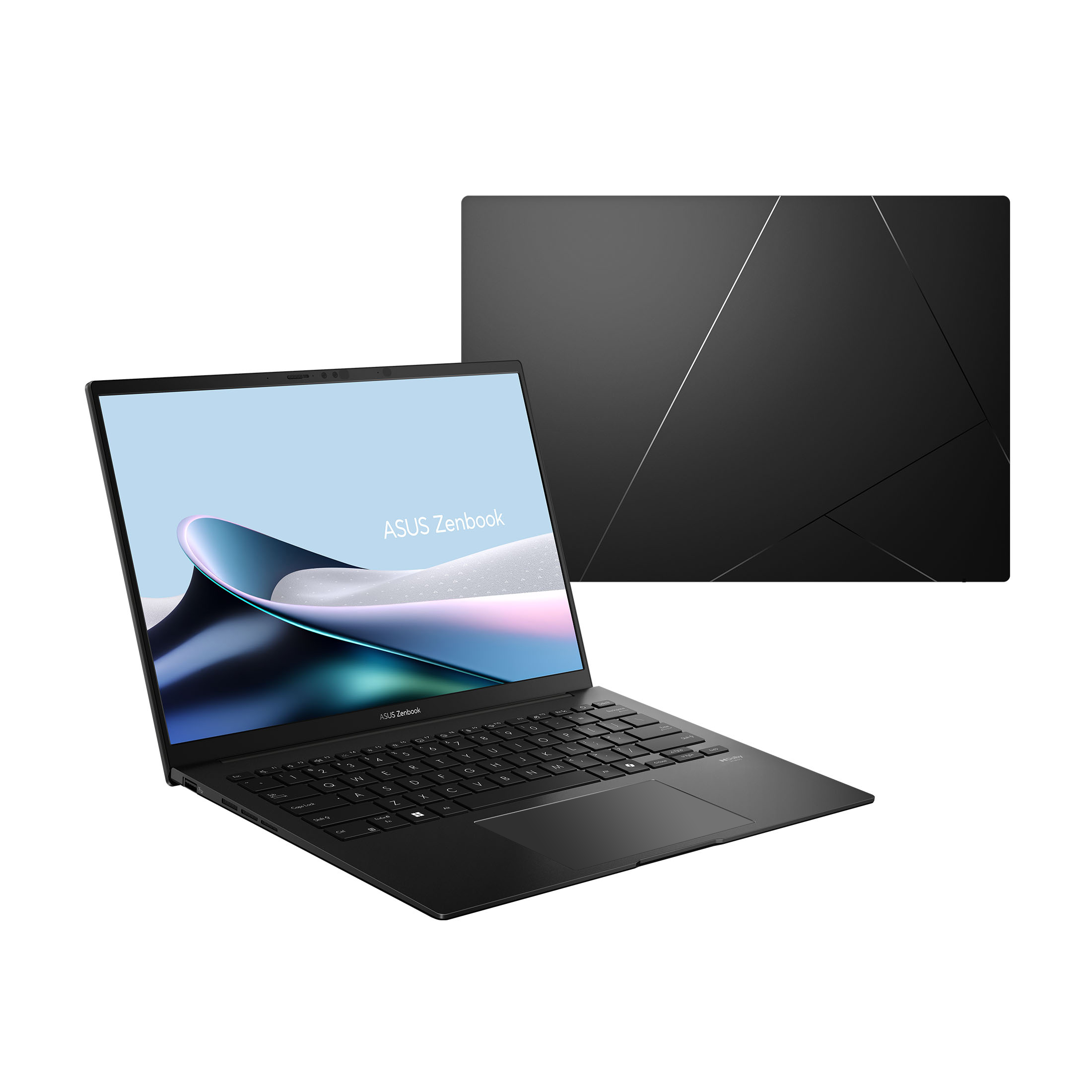 Schwarzes ASUS Zenbook Laptop, mit geöffnetem Deckel.