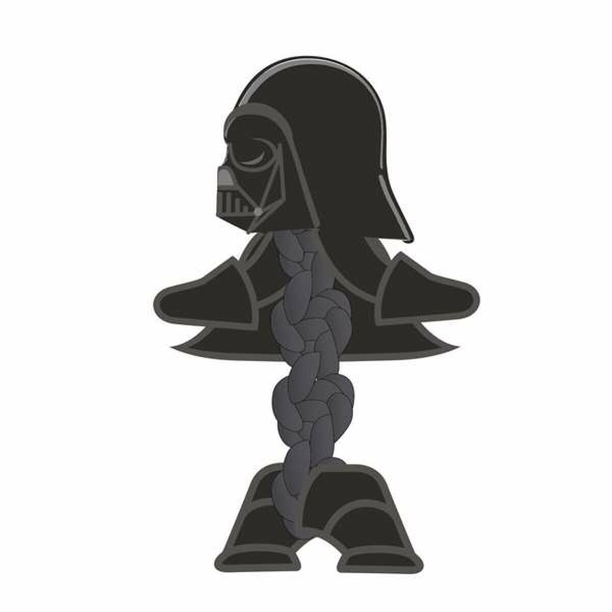Eine schwarze Darth-Vader-Figur in heldenhafter Pose mit einer seilartigen Struktur davor. Die Figur ist ausgeschnitten.