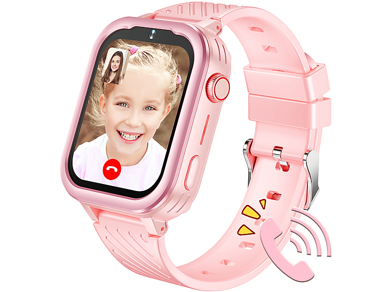 RALIO D39 Kinder Smartwatch Silikon, 240 mm, Rosa/Blau/Schwarz