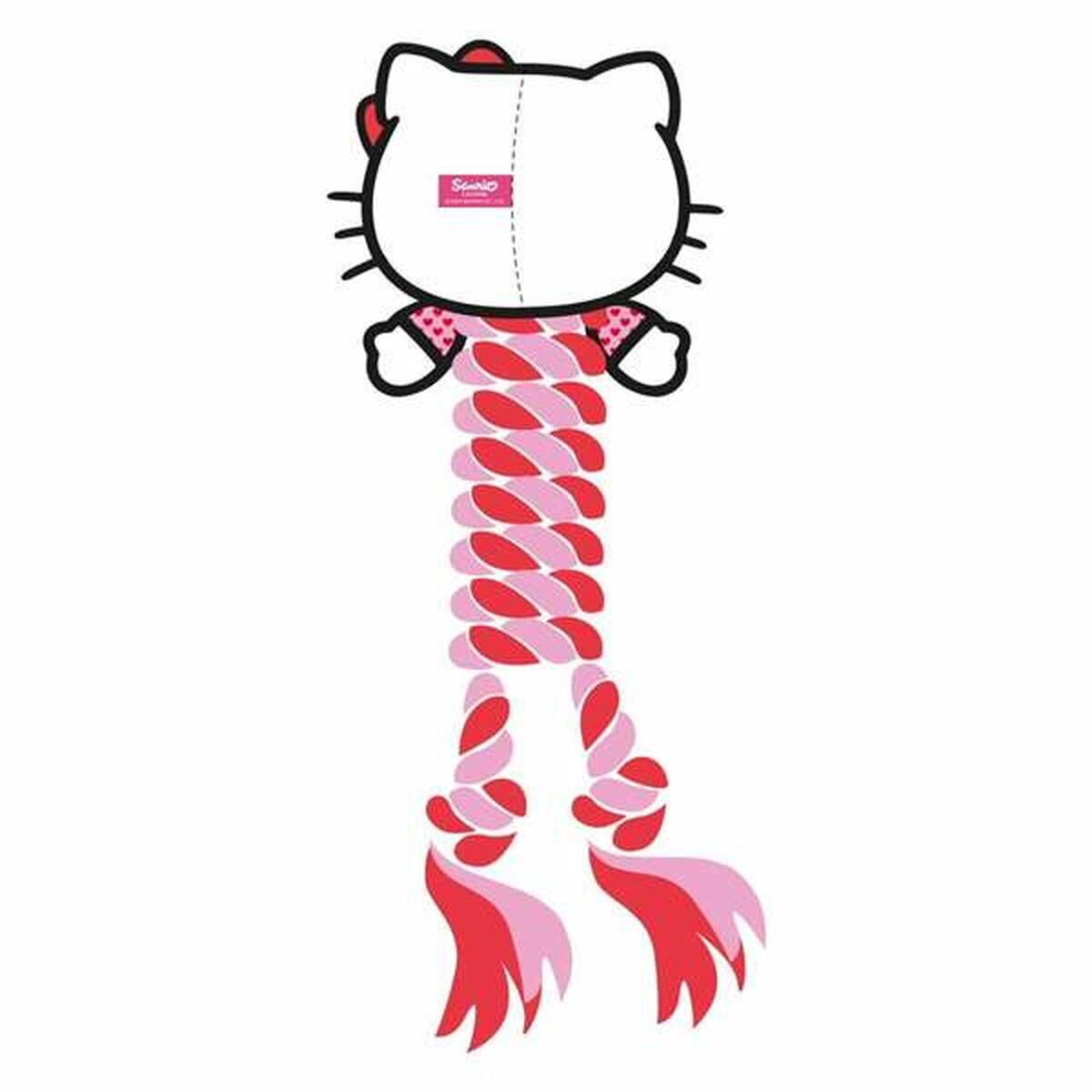 Hello Kitty Spielzeug im Cartoon-Stil, mit rot-rosa gedrehten Seilbeinen. Weißer Hintergrund.