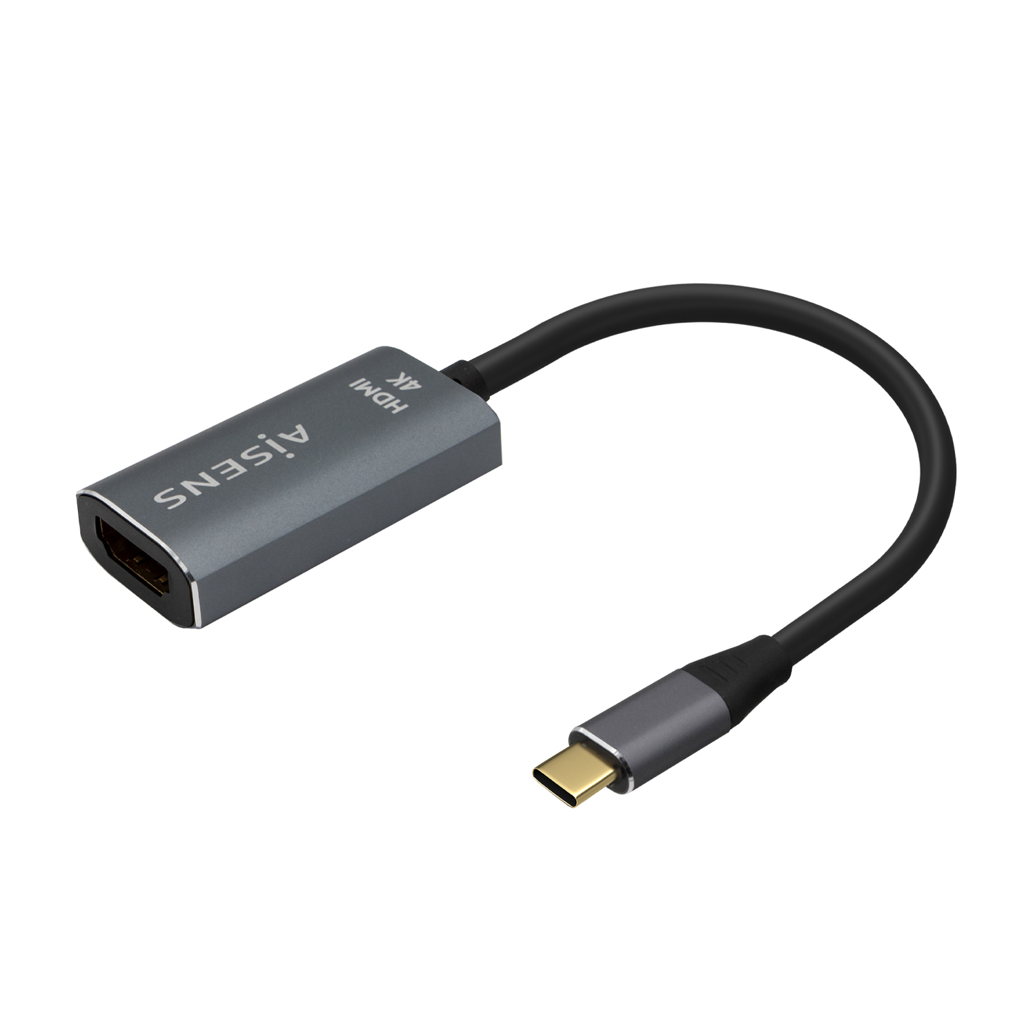 Adaptador Aiseins HDMI a USB-C con cable negro. Adaptador con puerto HDMI.
