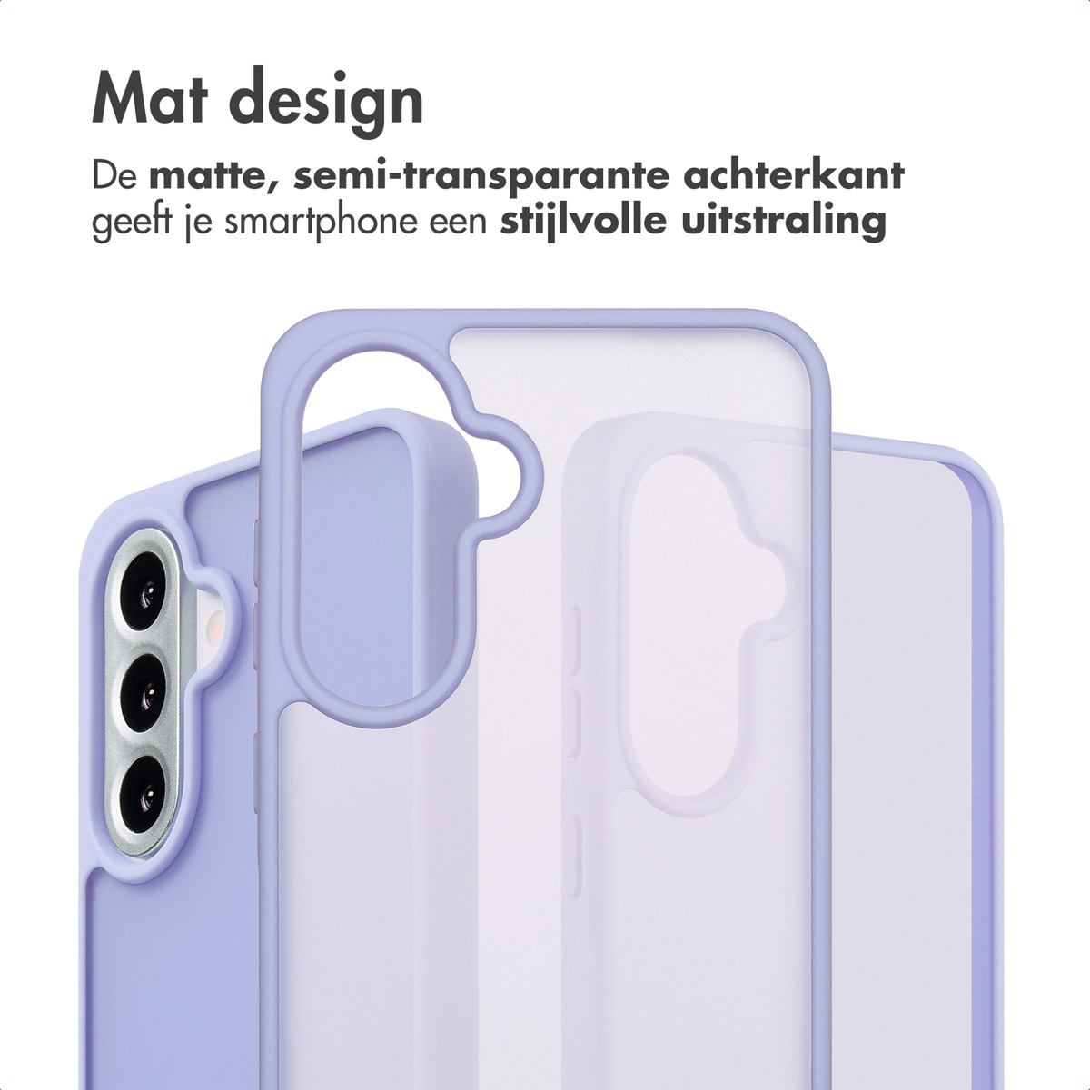 Coque de téléphone violette avec dos transparent. La coque recouvre un téléphone.