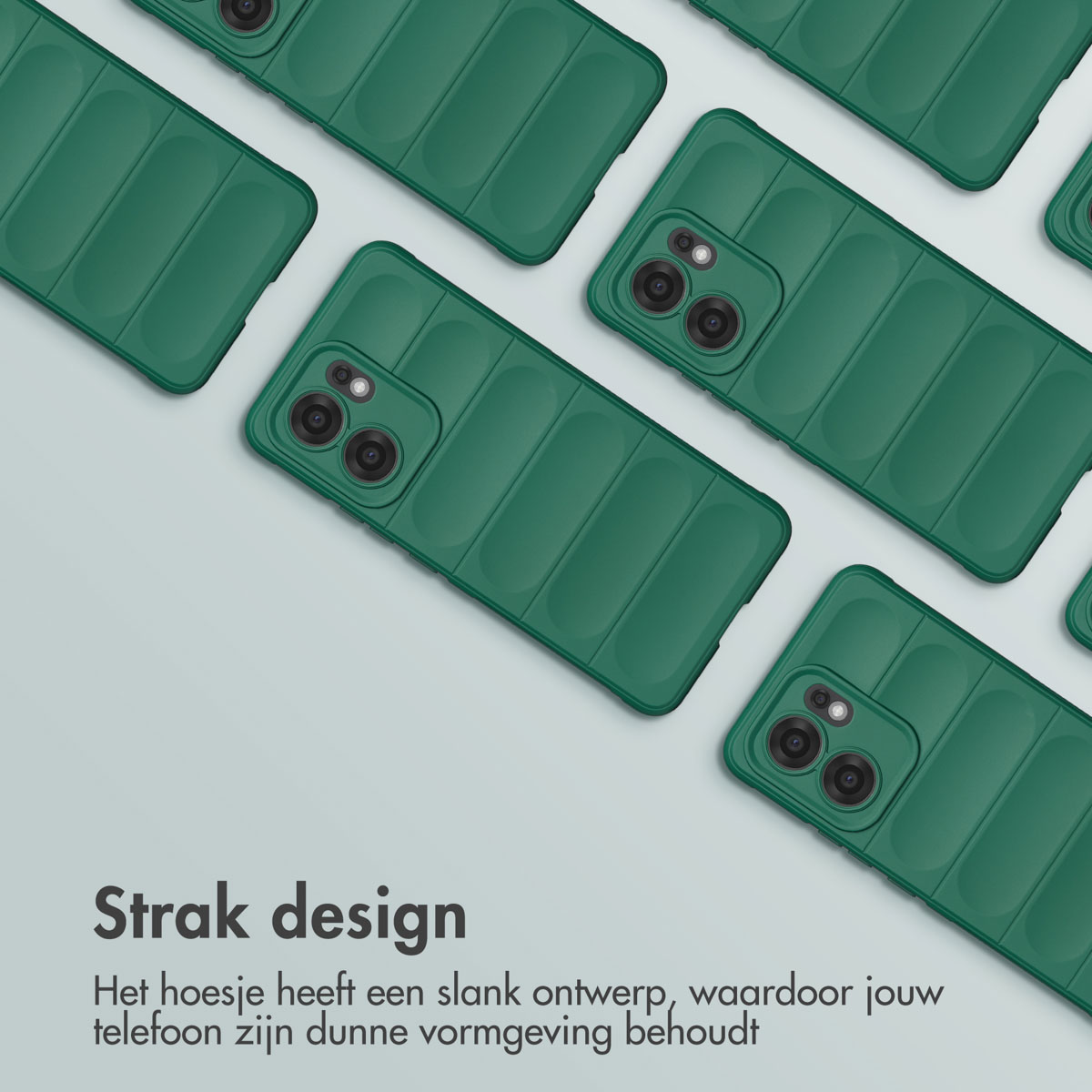 Coques de téléphone vertes disposées, avec un design élégant et fin.