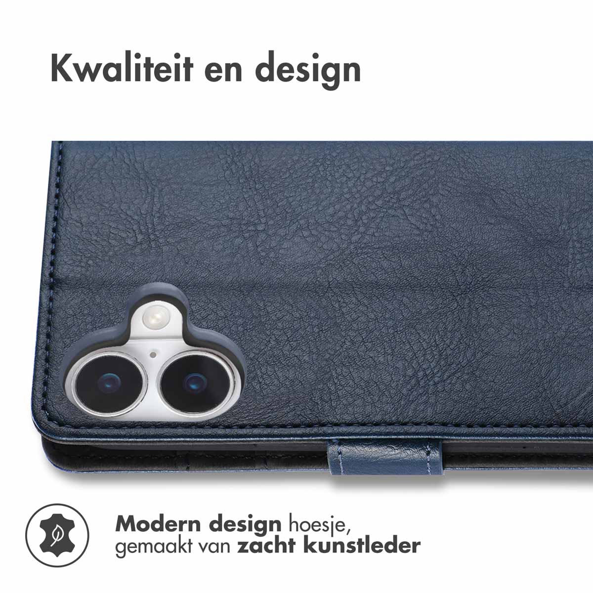 Gros plan sur un étui de téléphone bleu. L'étui est texturé et comporte deux découpes pour l'appareil photo.
