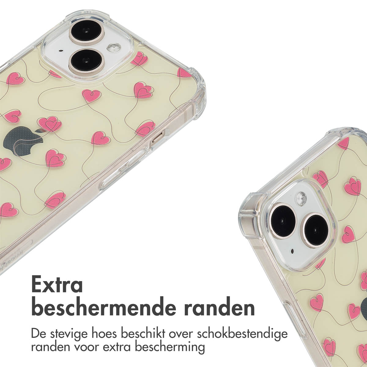 Telefoonhoesje met hartenpatroon, twee weergaven.