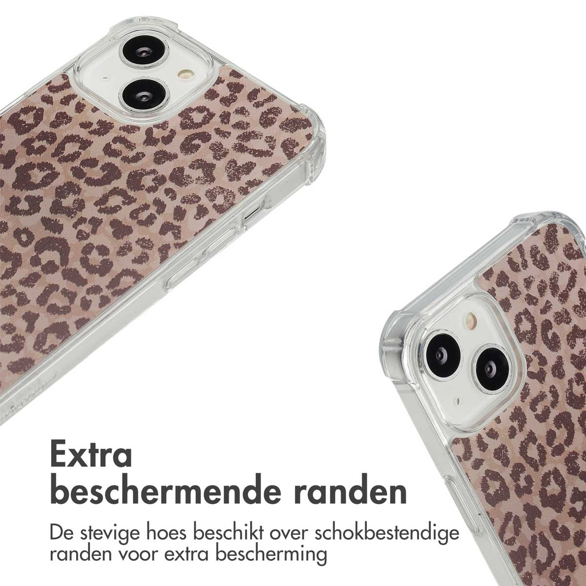 Deux coques de téléphone avec imprimé léopard. Coques transparentes avec taches marron.