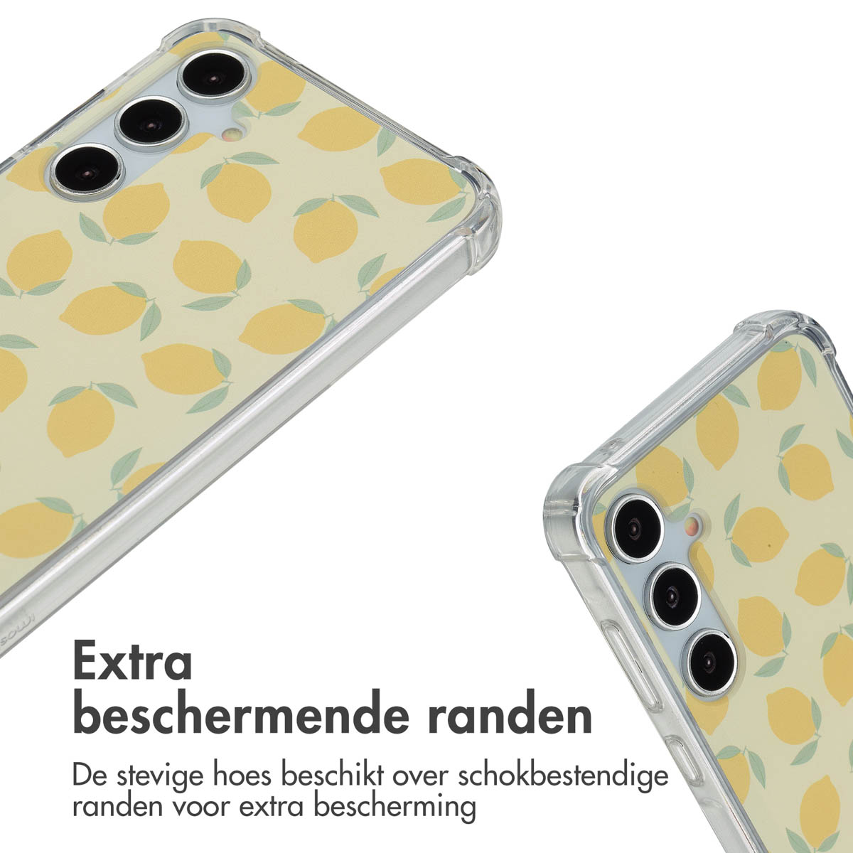 Deux coques de téléphone avec motif de citron. Coques transparentes avec des citrons jaunes.