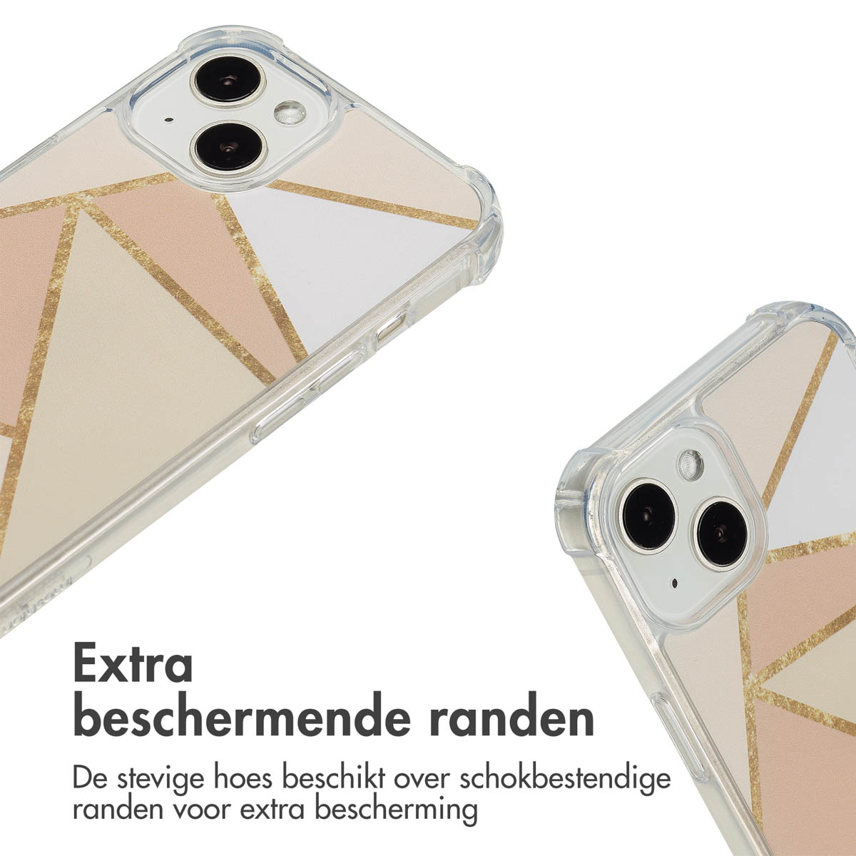 Twee telefoonhoesjes, geometrisch design, met transparante beschermranden.