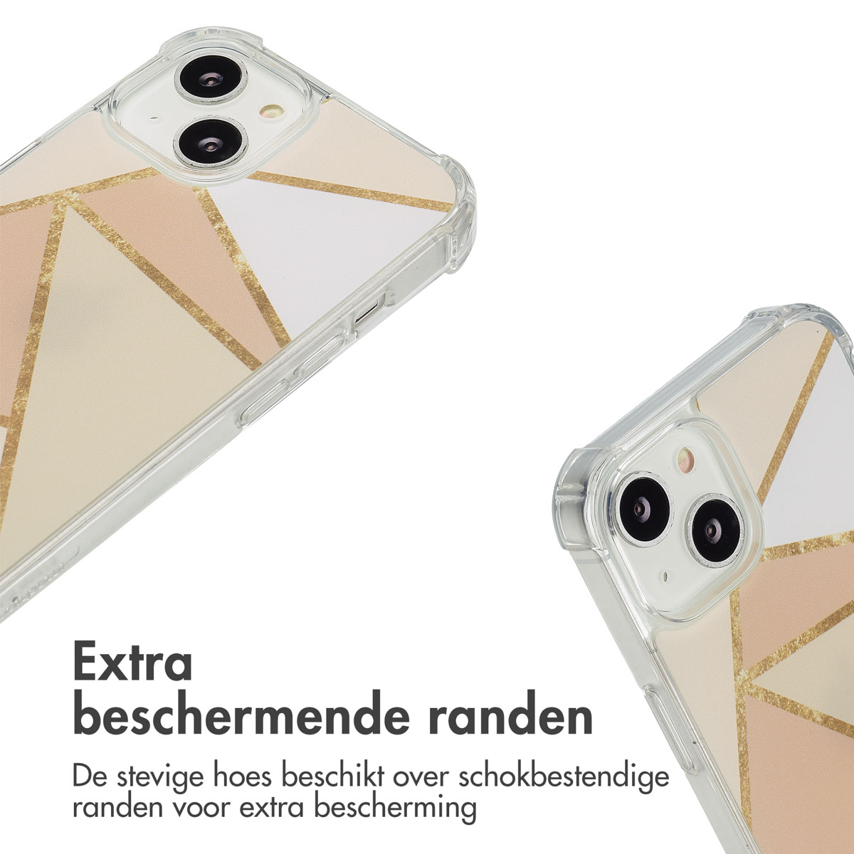 Twee telefoonhoesjes, geometrisch design, met transparante beschermranden.