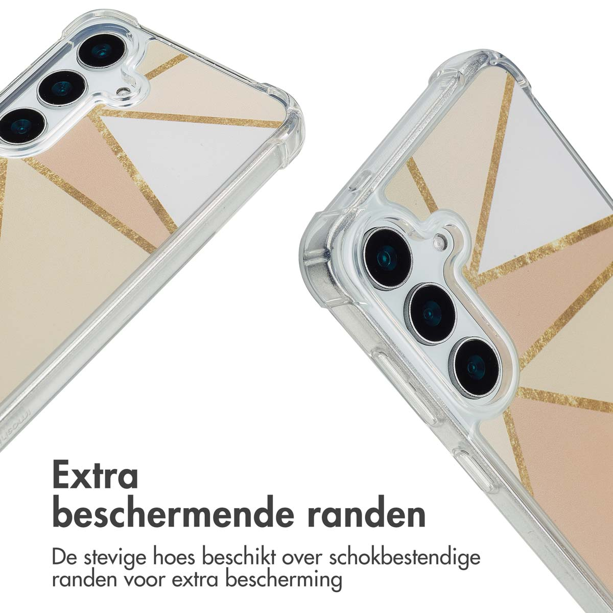 Twee telefoonhoesjes naast elkaar. Tekst: 'Extra beschermende randen'.
