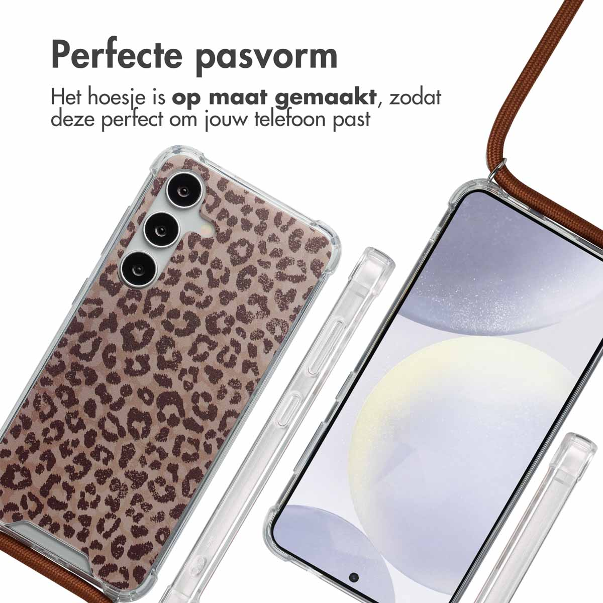 Deux coques de téléphone avec des imprimés de marguerites sur une surface transparente. Les deux coques sont au premier plan.