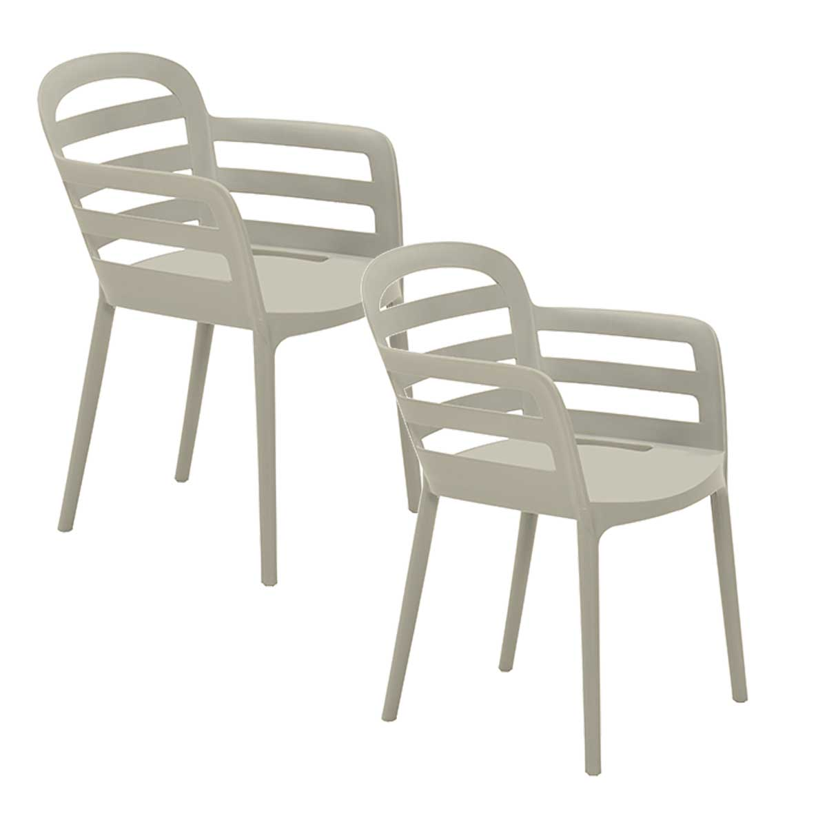 Two light gray armchairs are presented on a white background, showcasing their design.