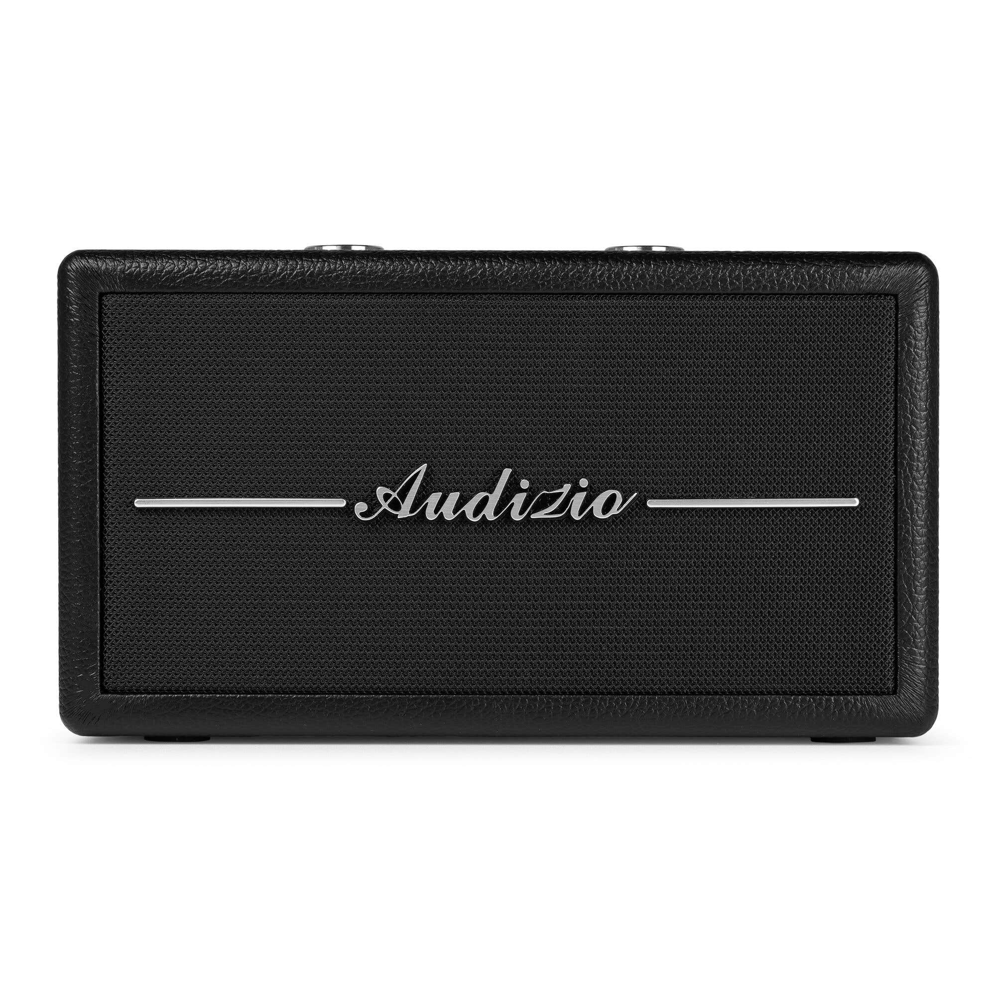 Radio negro con altavoz de malla y 'Audizio' escrito. Fondo blanco.