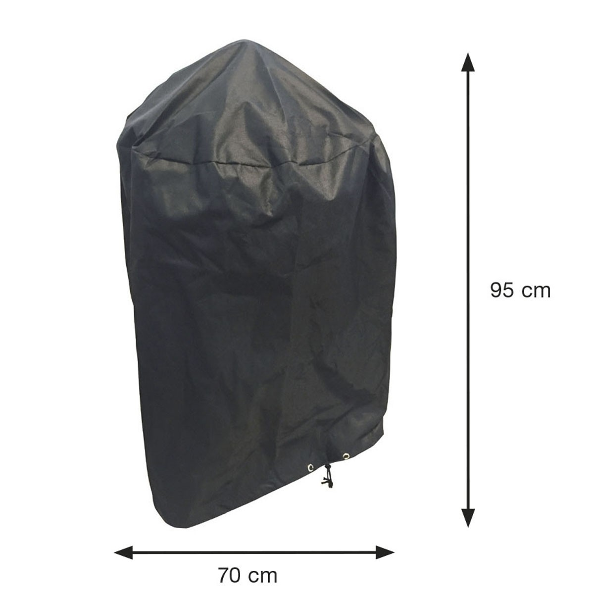 Black cover for a BBQ, with dimensions indicated by arrows.