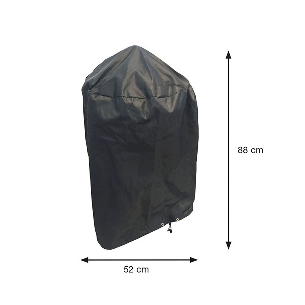 Black grill cover with dimensions of 52 cm x 88 cm. The cover is placed on a white surface.