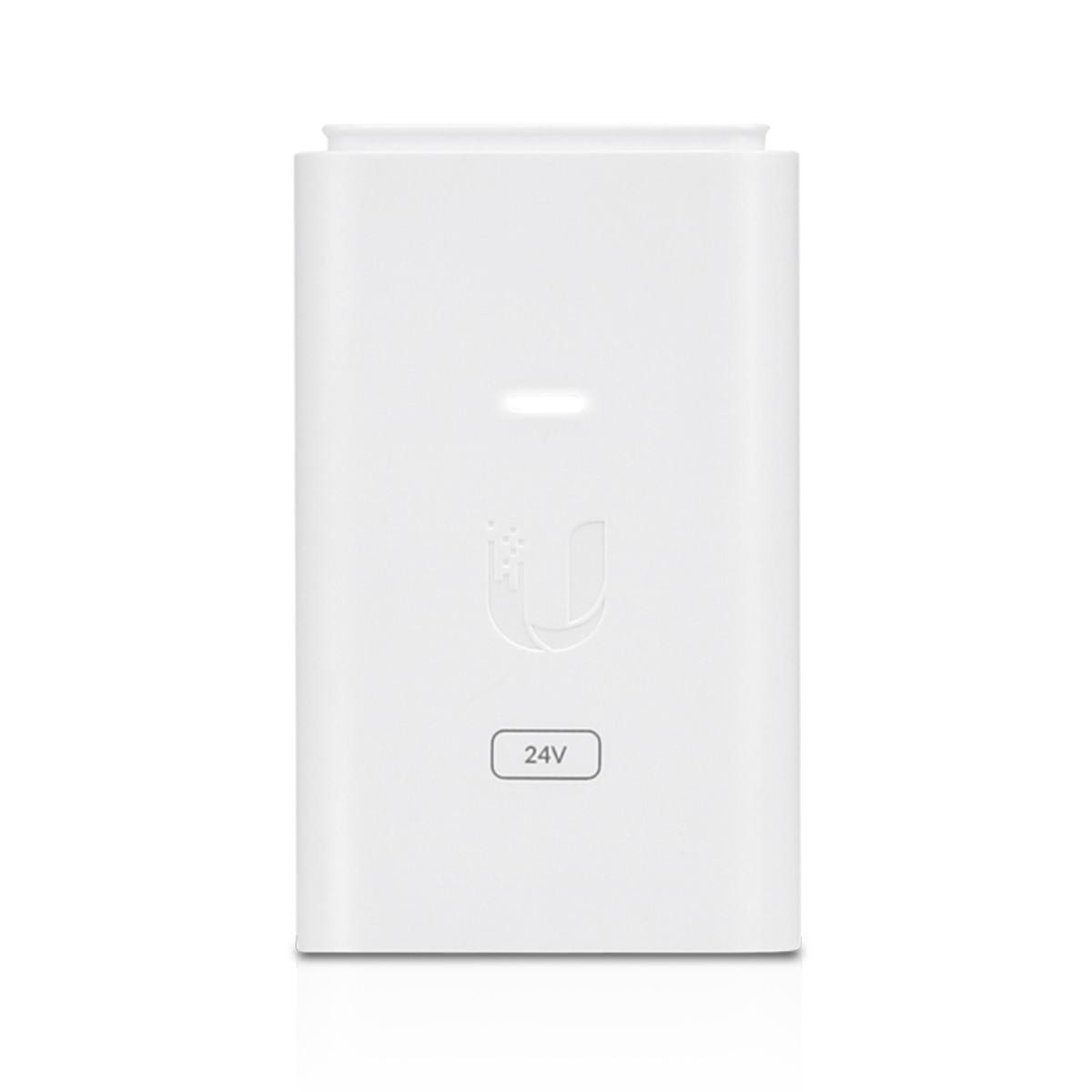 Dispositivo de red blanco con etiqueta 24V.