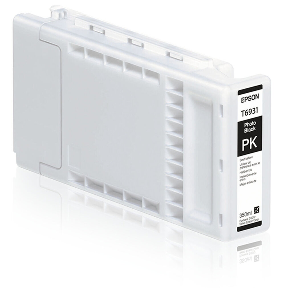 Cartucho de tinta Epson T6931 Photo Black. Cuerpo blanco, etiqueta negra.