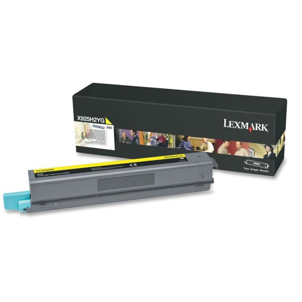 Cartuccia toner Lexmark X925H2YG e scatola. Cartuccia grigia e gialla.
