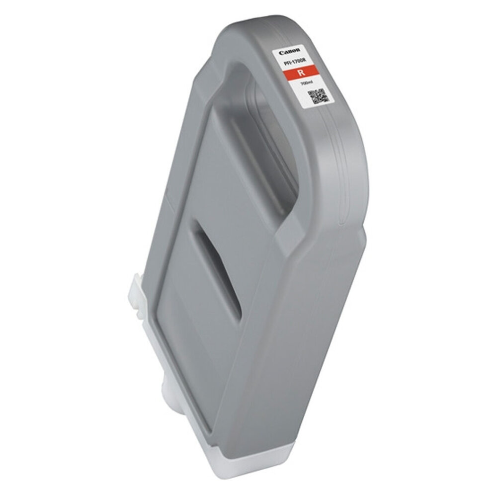 A grey Canon ink cartridge, labeled with 'R' and '700ml', on a white surface, angled view.