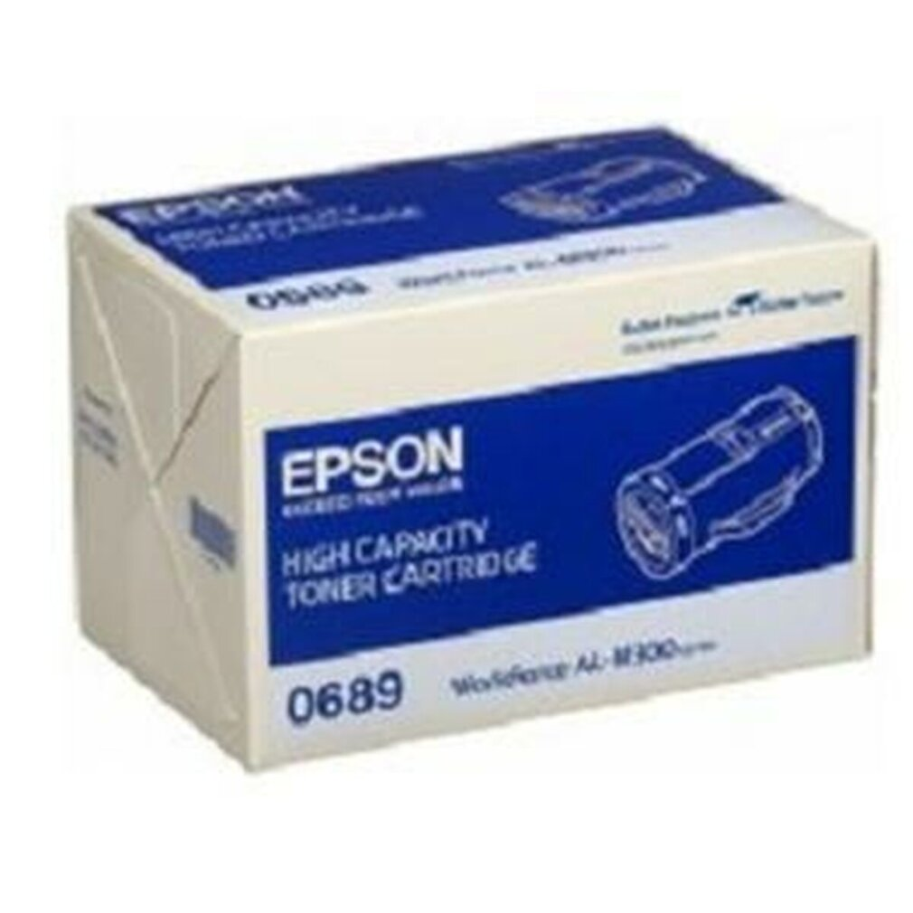 Ein Epson Tonerkartuschenkarton. Die Box ist blau und weiß. Das Epson-Logo ist darauf.