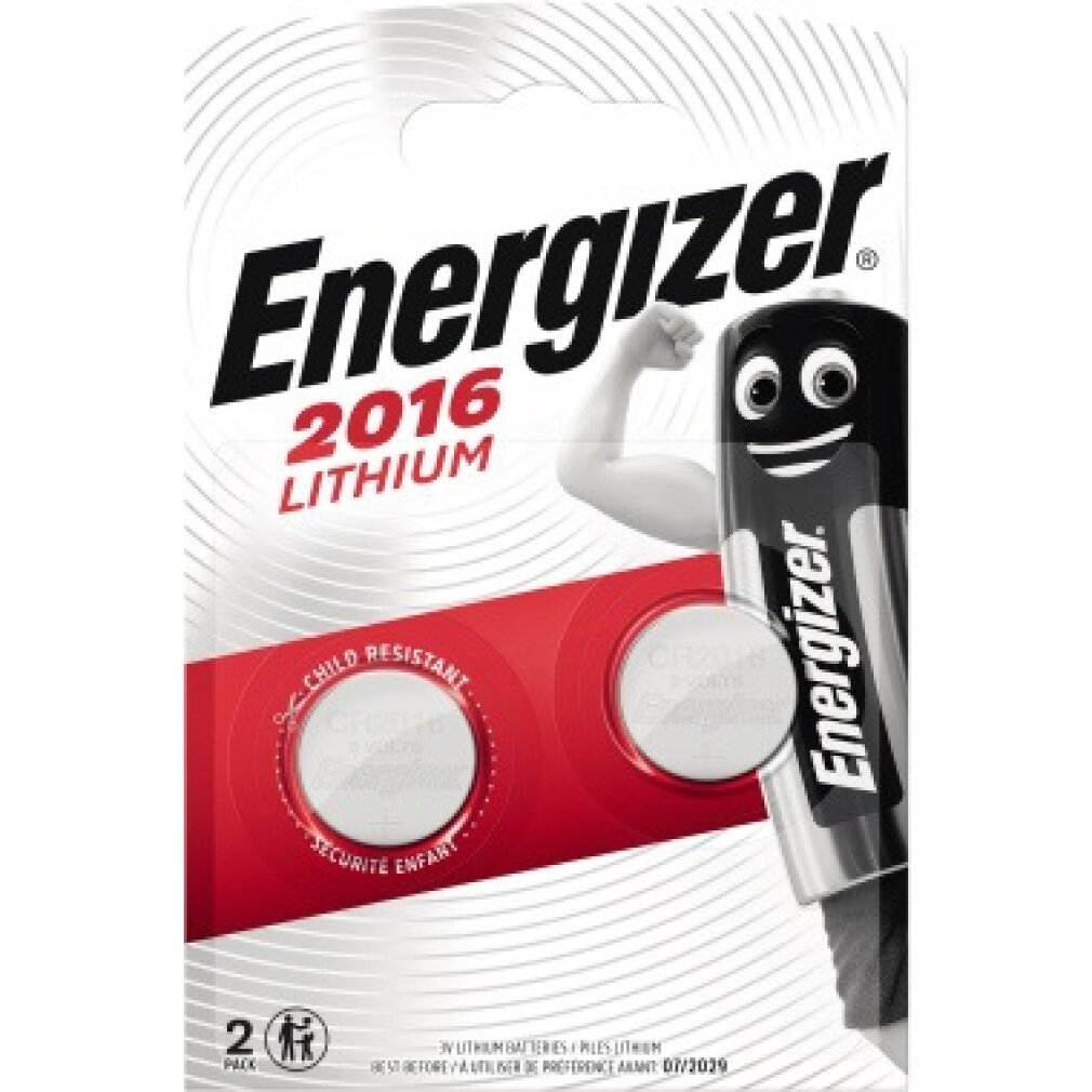 Opakowanie baterii litowych Energizer 2016. Ma na nim obraz baterii.